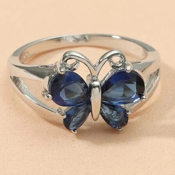 RoyalBlue Butterfly Bling silver ring - Picture 2 of 3